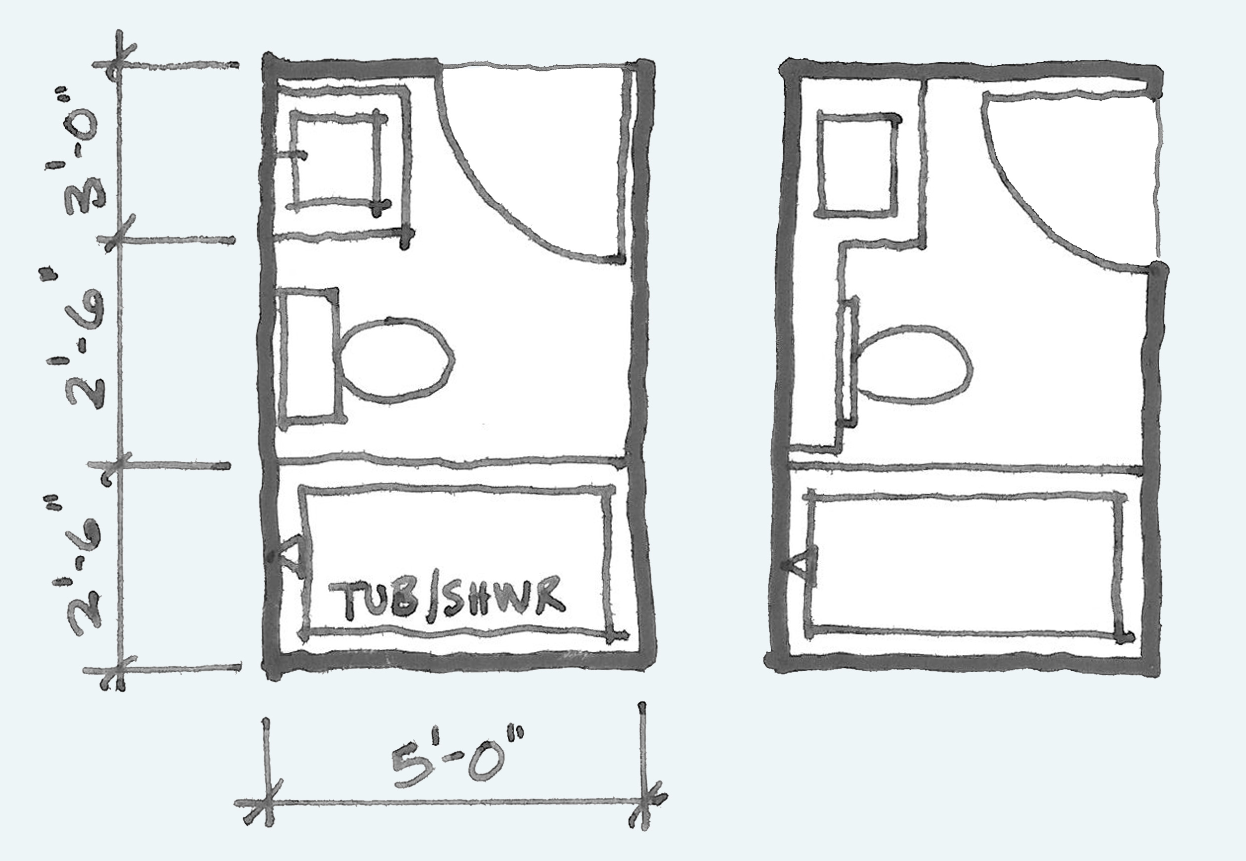 Common Bathroom Floor Plans Rules Of Thumb For Layout Board Vellum