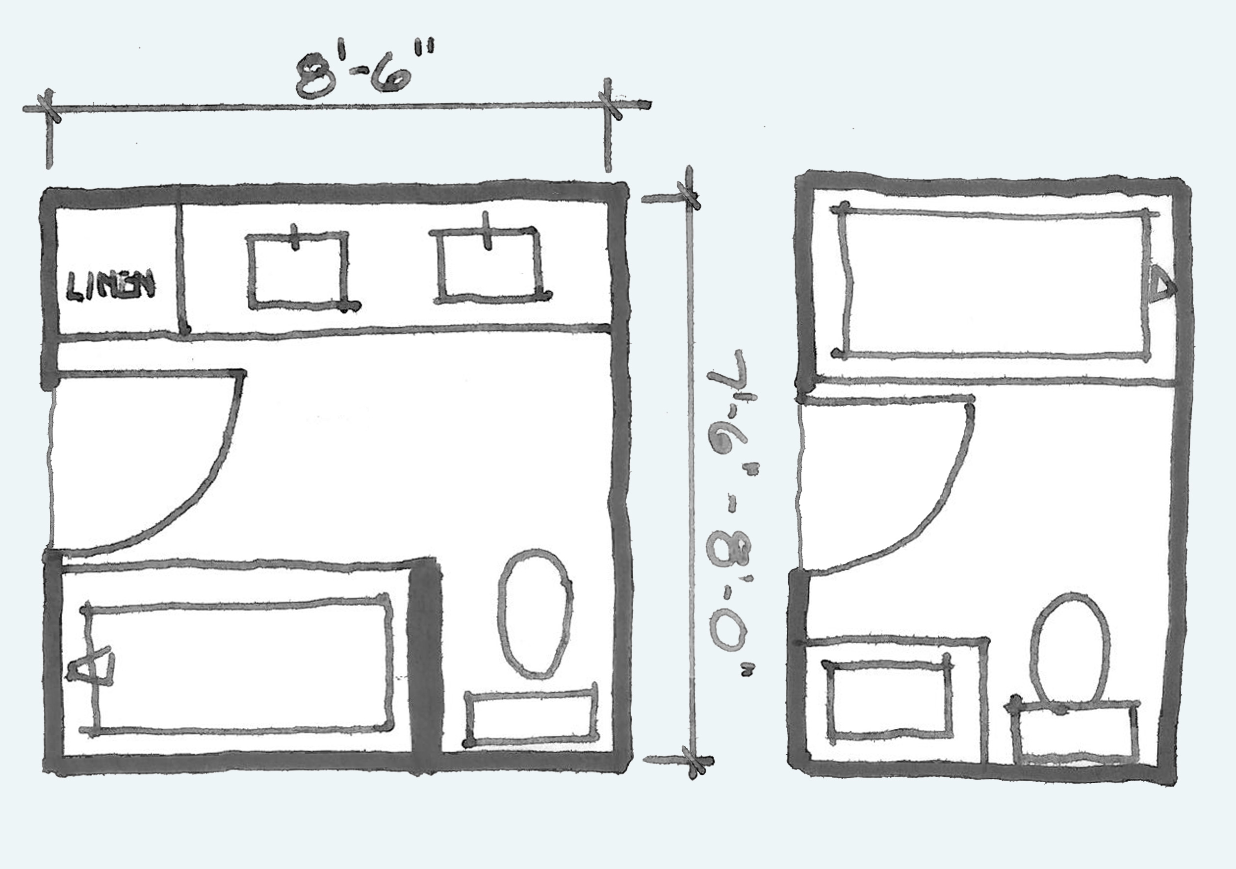 Common Bathroom Floor Plans: Rules of Thumb for Layout - Common Bathroom Floorplans Lesson 3 Alt