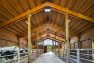 The interior of the Cow Barn at Pasado’s Safe Haven is exposed wood with large metal gates that help to corral and protect the cows.